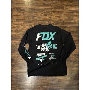 Fox Racing Shirt Mens Black Logo Spell Out Long Sleeve T-Shirt Tee Adult Medium
